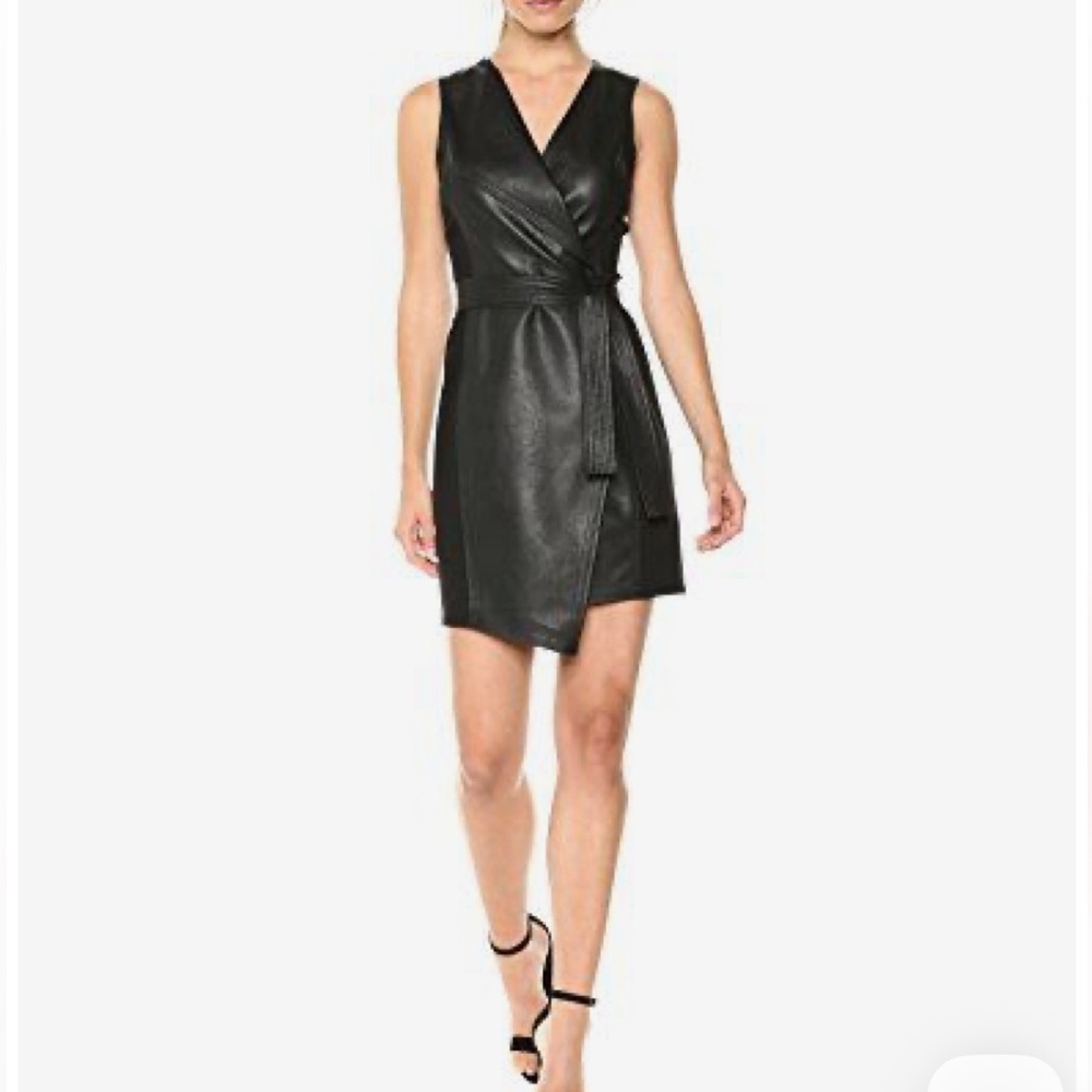 Elegant Black Faux Leather Wrap Mini Dress by Max + Ash
